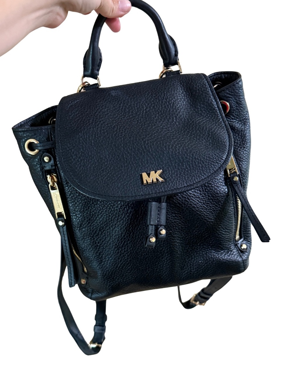 Michael Kors Black Pebbled Leather Mini Backpack with Gold Hardware